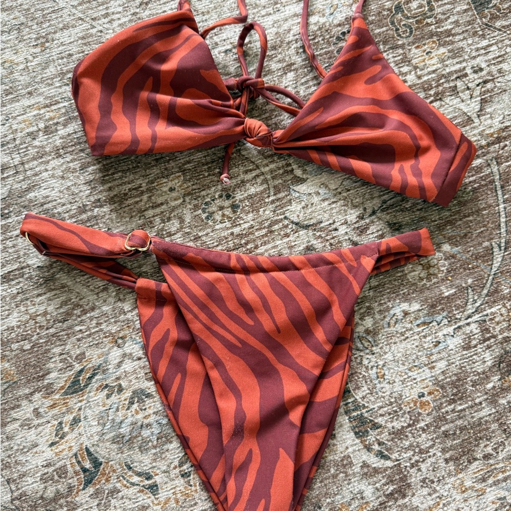 Skatie Rust Zebra Print Bikini Set